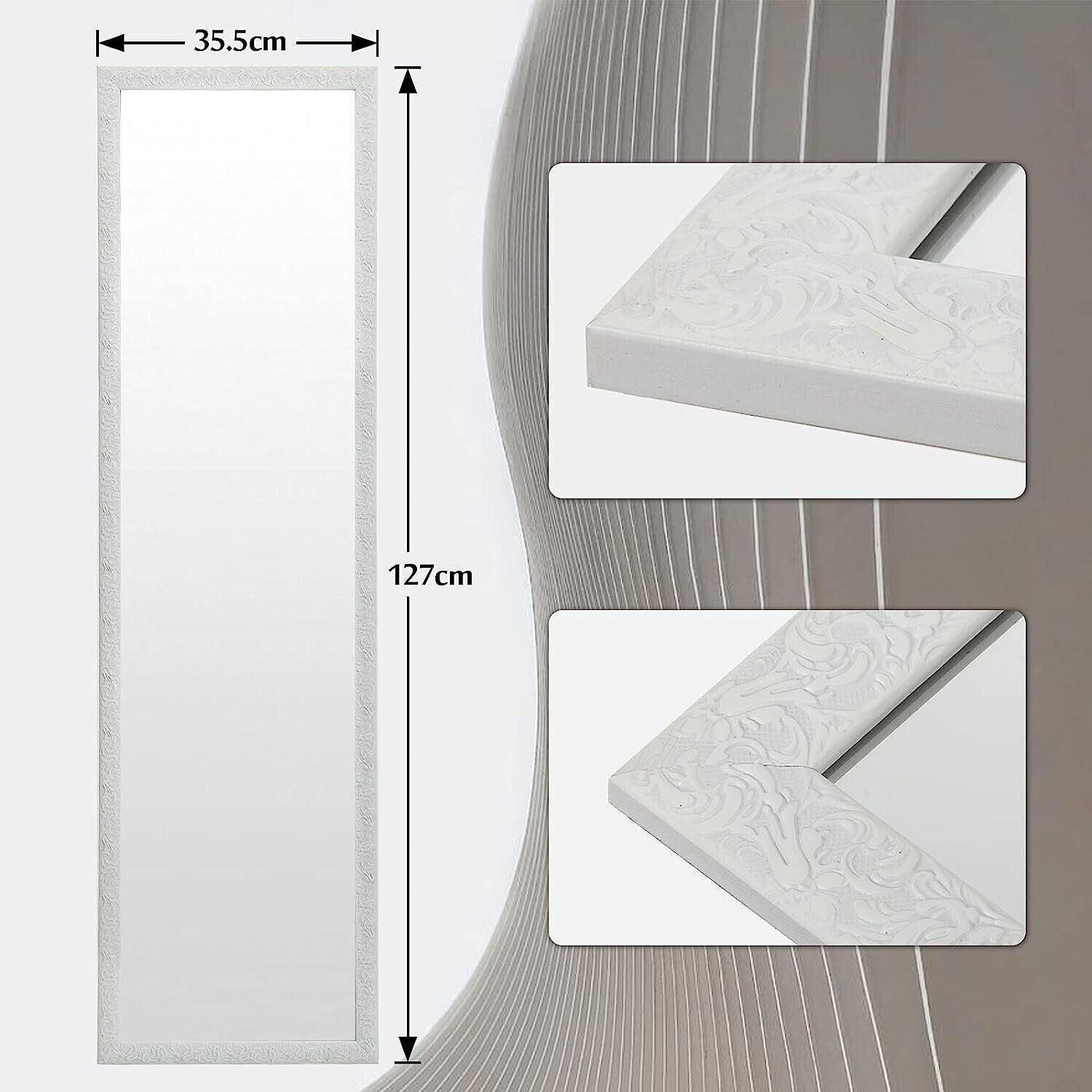 Full Length Mirror with Embossed Frame 127x35.5cm Large Body White - Massive Discounts