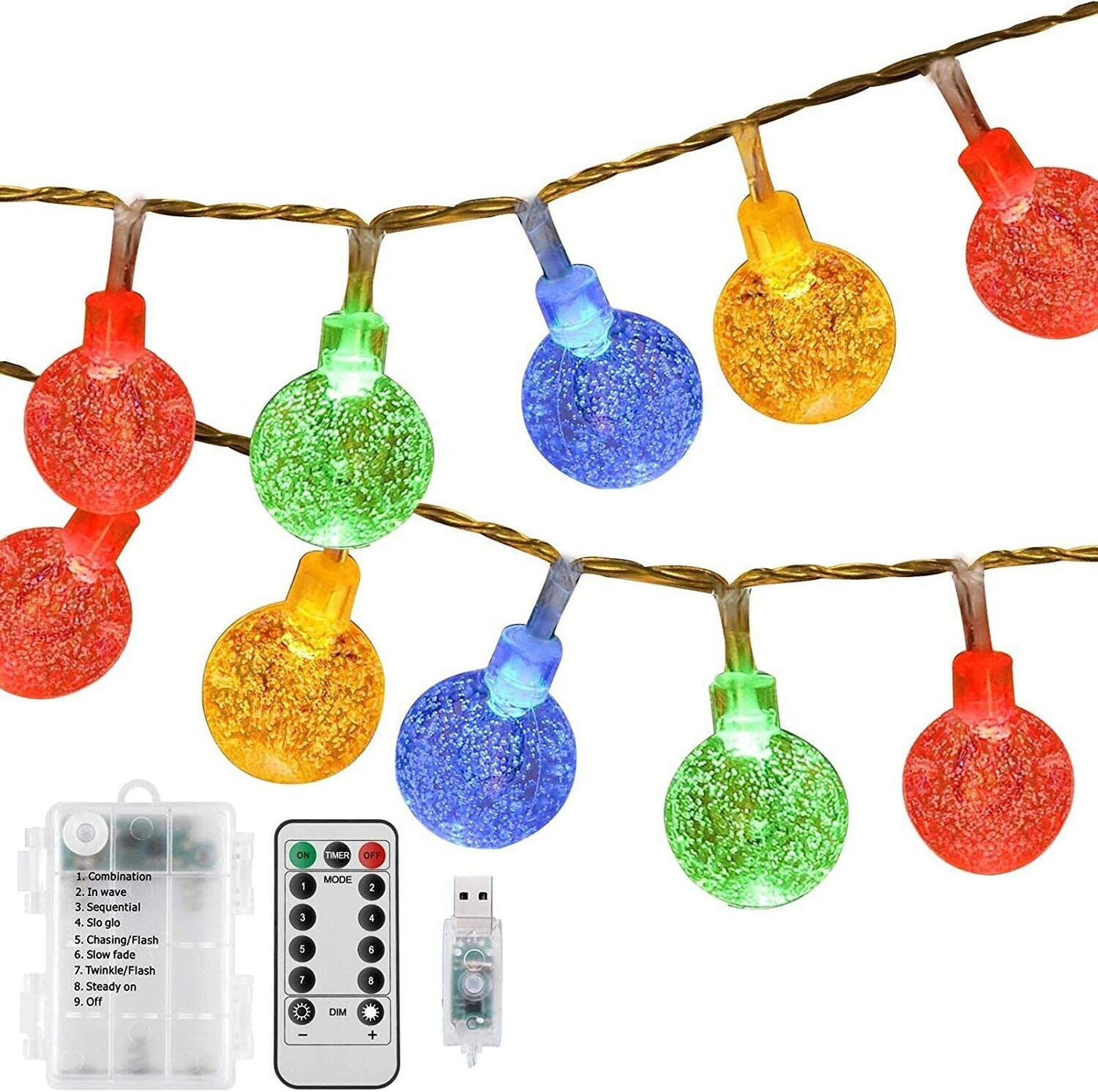 Globe Fairy Lights Battery or USB Operated String Lights 24ft 50LED Crystal Ball - Massive Discounts