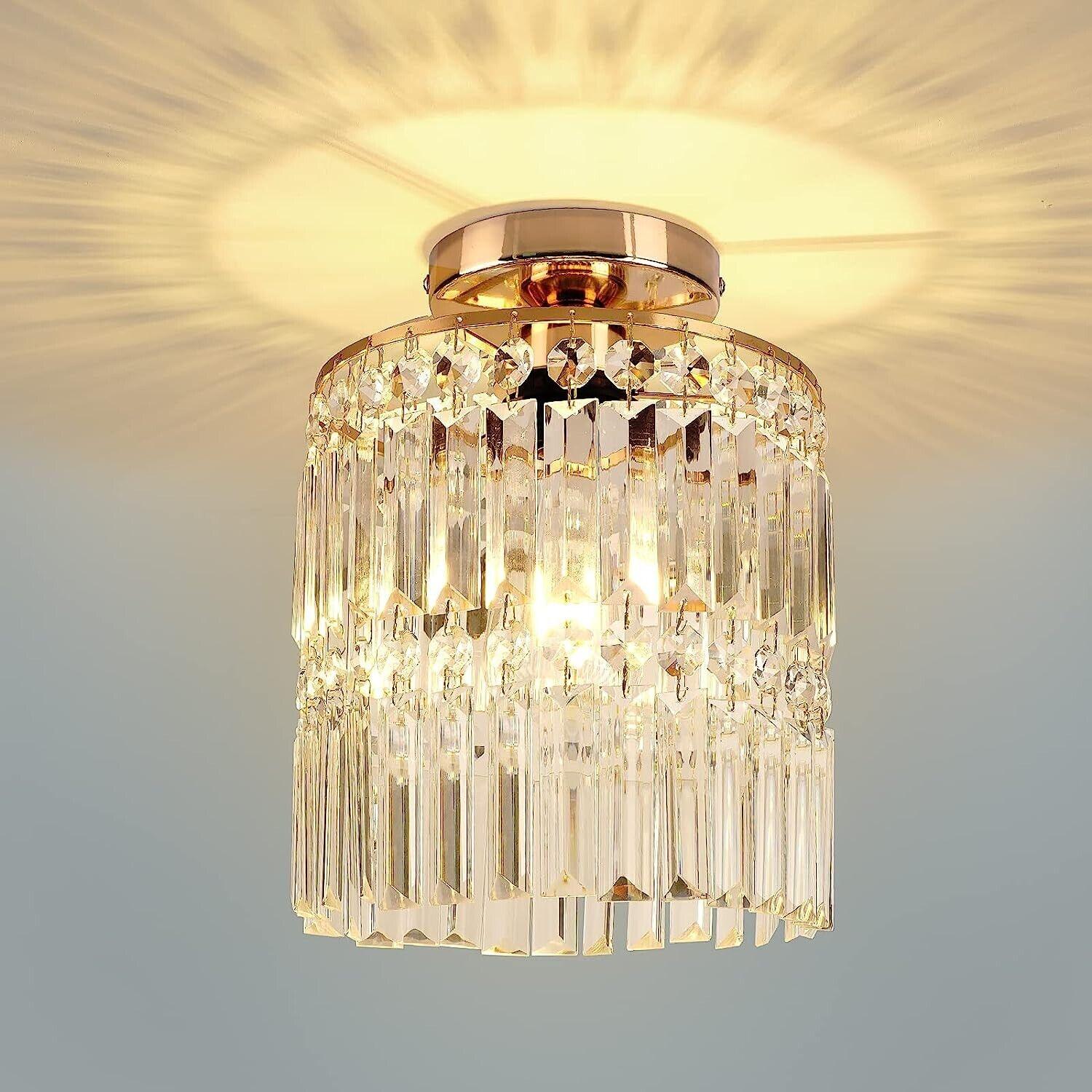 Gold Chandelier Crystal Light Fittings Modern, Ceilings Semi-Flush E27 - Massive Discounts