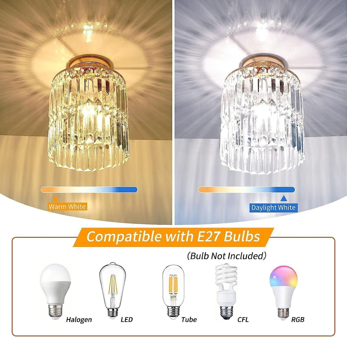 Gold Chandelier Crystal Light Fittings Modern, Ceilings Semi-Flush E27 - Massive Discounts