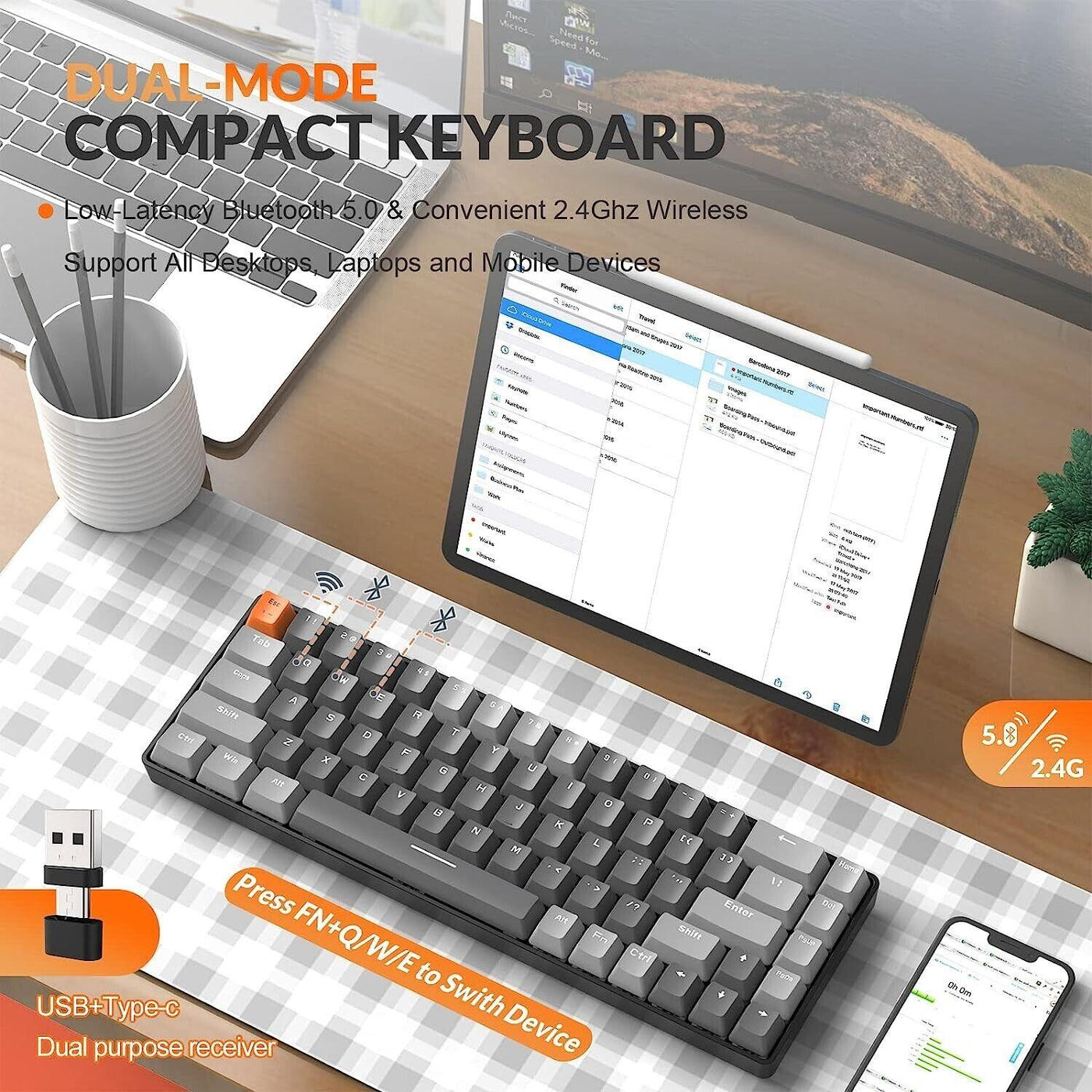 K68 Wireless Mechanical Gaming Keyboard, Bluetooth Dual mode usb/usb-c - Massive Discounts