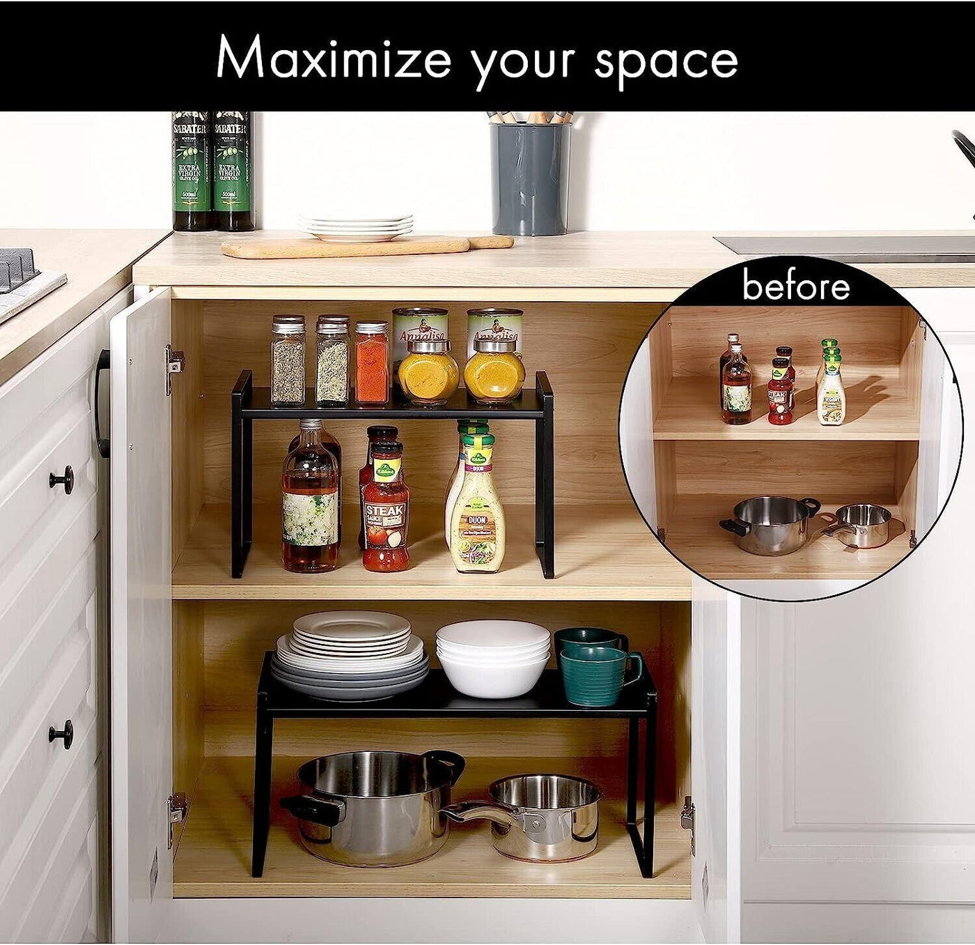 Kitchen Cupboard Organiser Free Standing Storage Shelf 40CM Kes - Massive Discounts