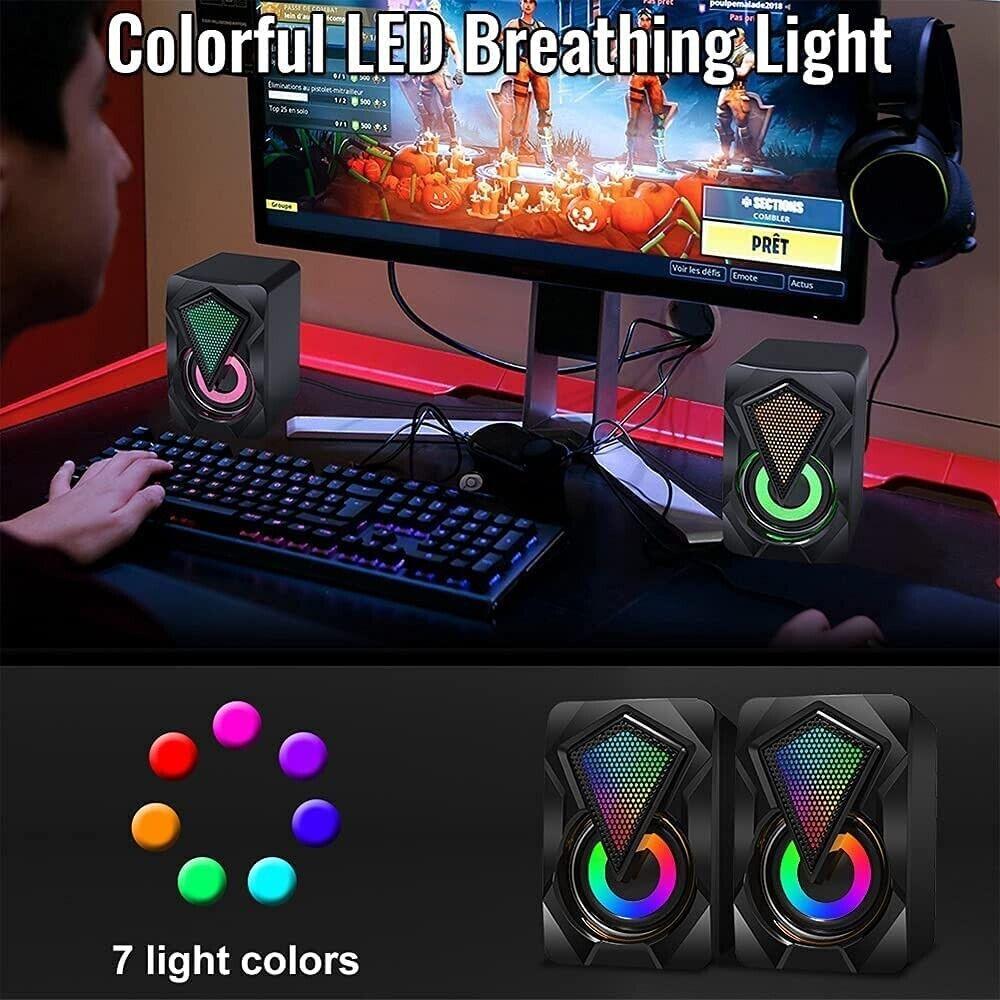 PC Speakers, Mini Desktop Speaker for PC with Colorful LED Light Up, Stereo 2.0 - Massive Discounts