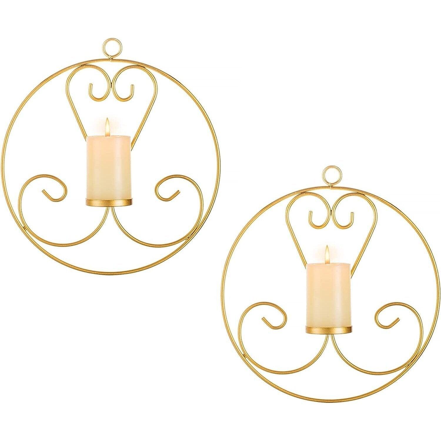 Set of 2 Candle Holders Round Wall Mounted Candle Sconces - Massive Discounts