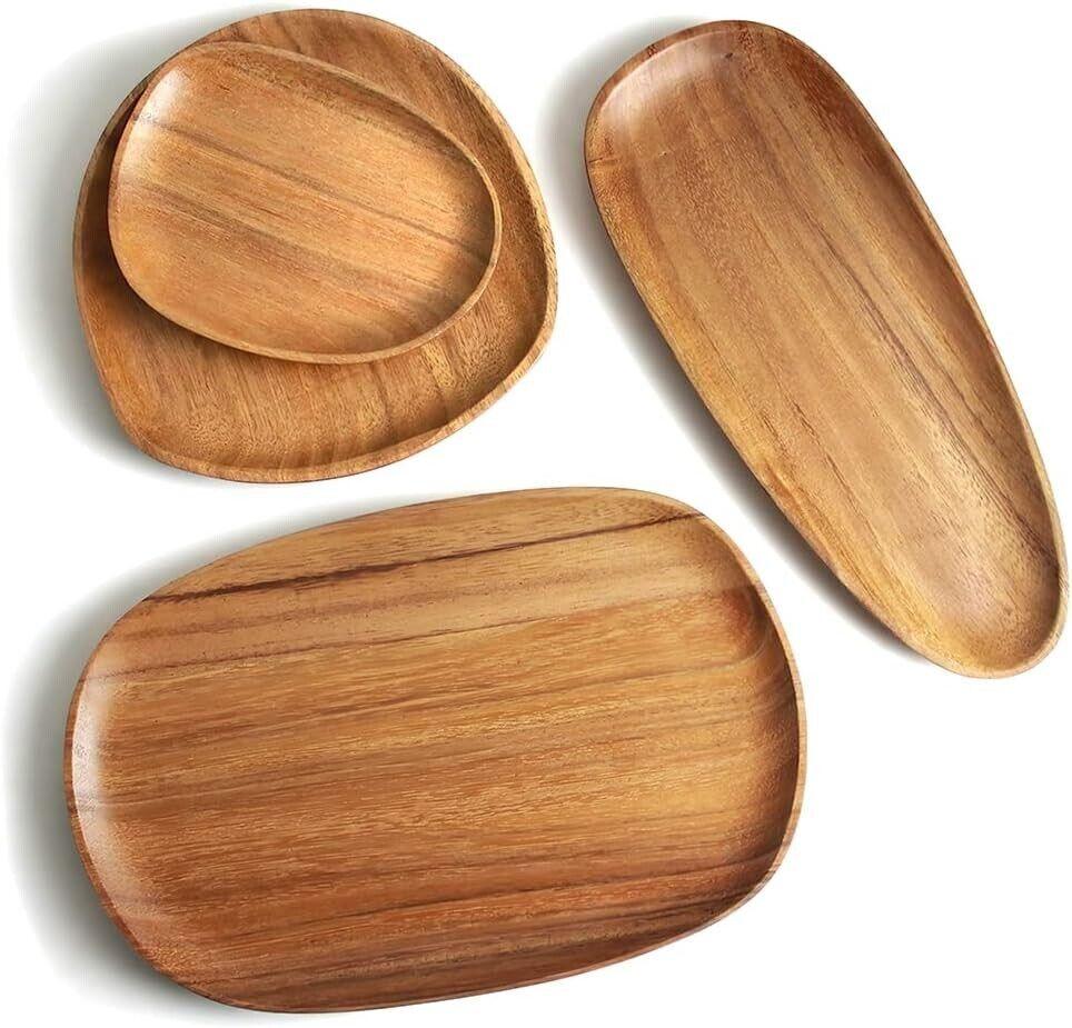 Serving Trays Set of 4, Irregular Round Wooden Platter & Plate - Massive Discounts