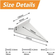 Shelf Bracket 4Pcs White Triangle 13x14cm Invisible Iron Wall Mounted - Massive Discounts