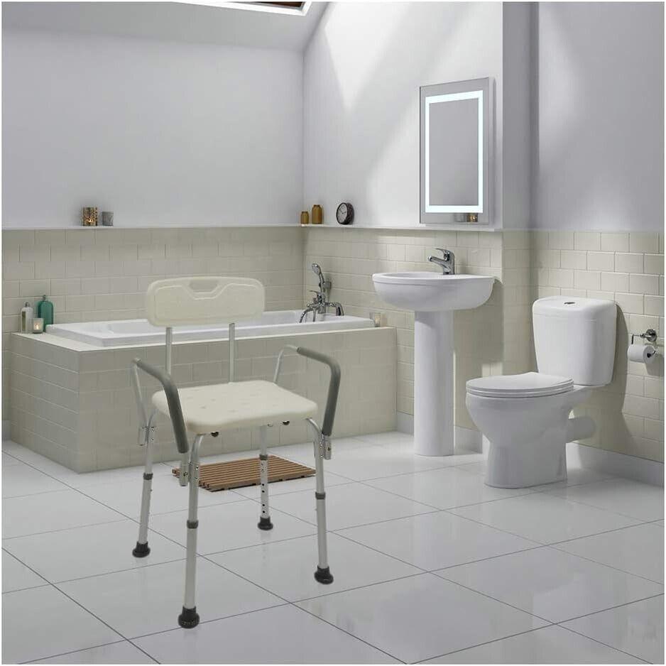 Shower Chair, Height Adjustable with Padded Armrests and Back - Massive Discounts