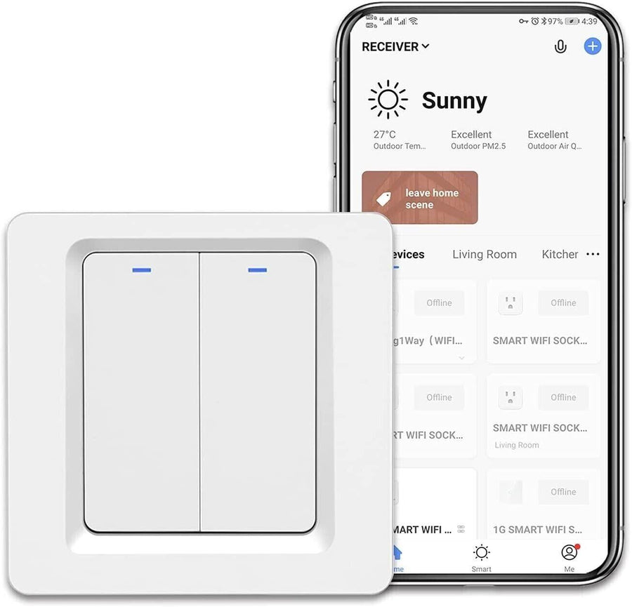 CNBINGO Smart Push Light Switch, Work with Alexa, Google Home,400W, 2 Gang - Massive Discounts