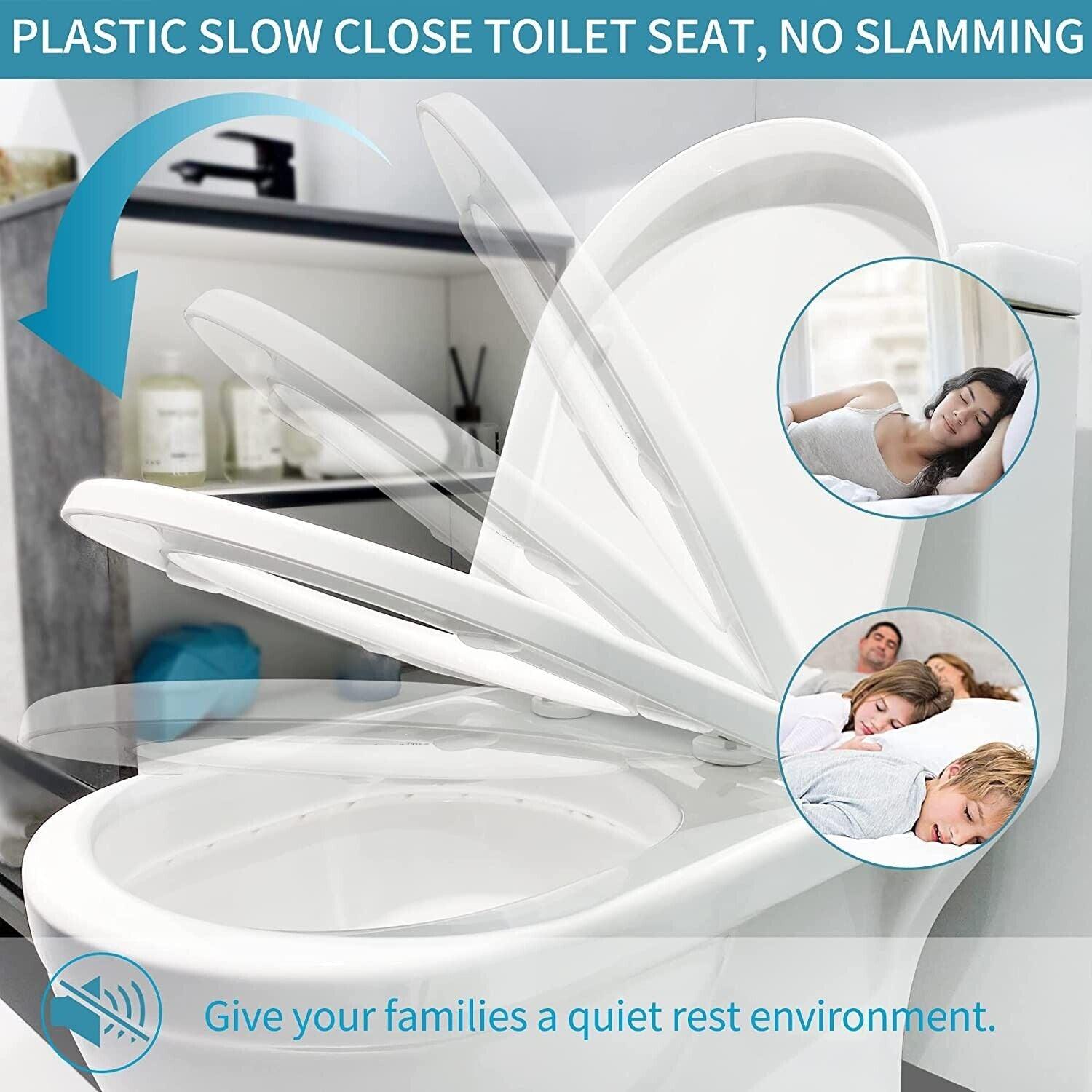 Soft Close Toilet Seat White D Shaped with Quick Release Hinges - Massive Discounts