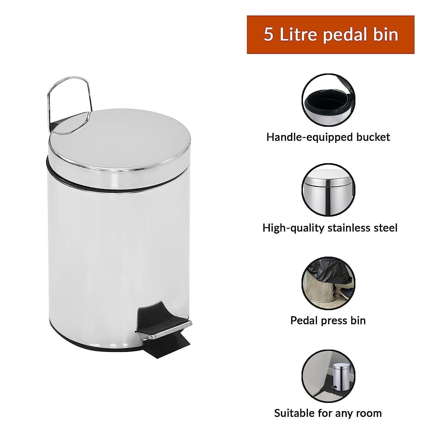 Stainless Steel Pedal Bin with Lid Household Rubbish 5L with Container - Massive Discounts