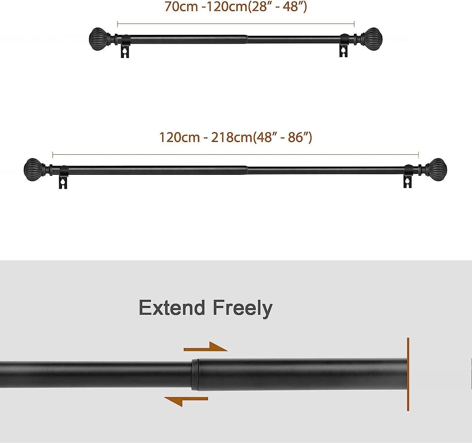SZXIMU Curtain Pole 122 to 218cm Metal Extendable for Eyelet Curtains 16mm Black - Massive Discounts