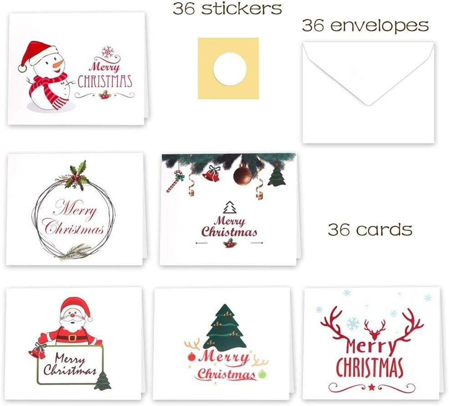 36 Pcs Christmas Cards with Envelopes, Folded/ Blank Inside, Greeting Cards - Massive Discounts