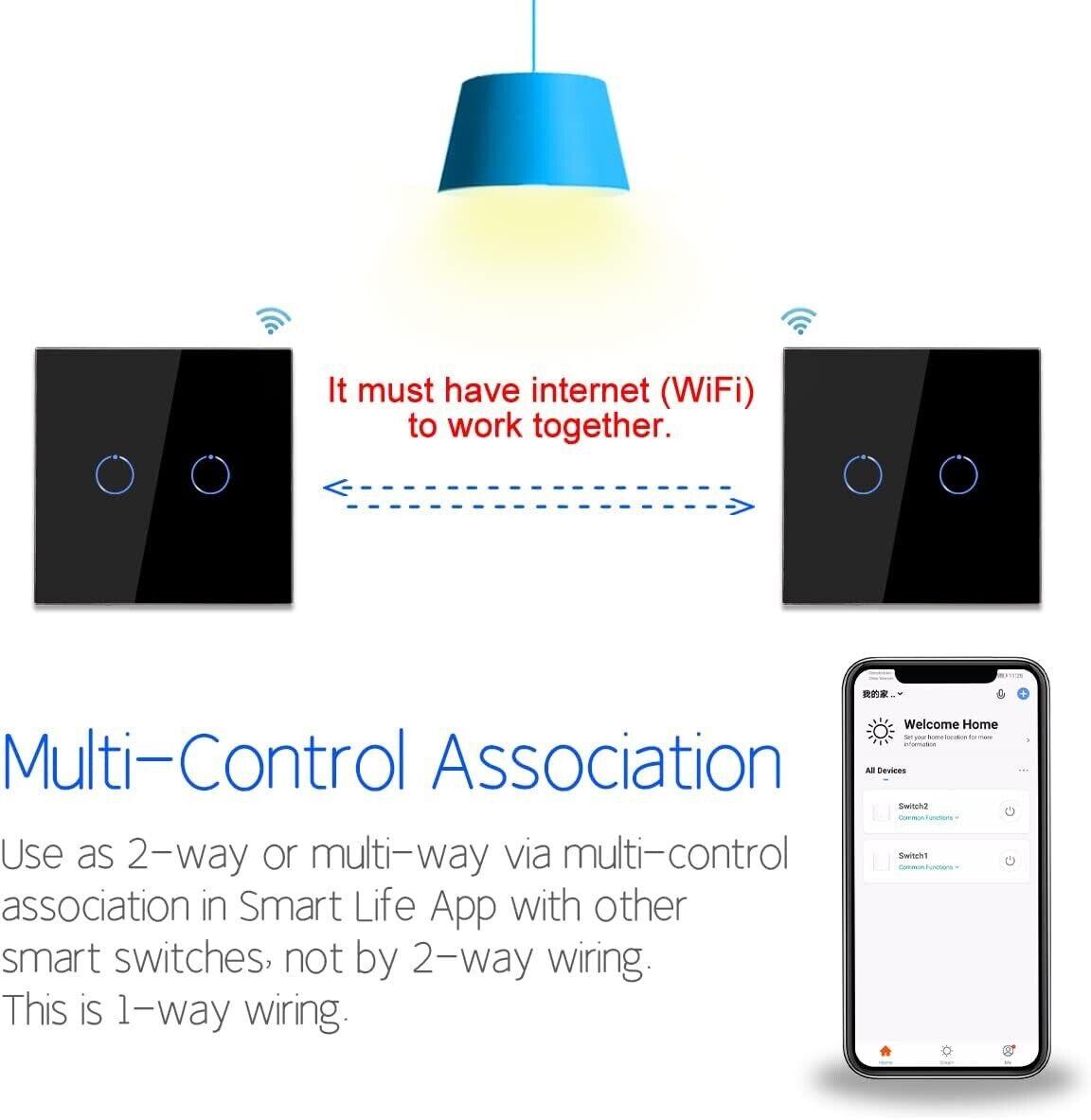 WiFi Smart Light Switch Work with Alexa, Google, 2-Gang 1000w - Massive Discounts